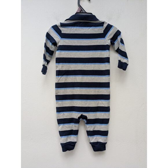 Ralph Lauren Baby Boy Coverall Blue Striped Rugby Cotton Long Sleeve 6M - Picture 9 of 9
